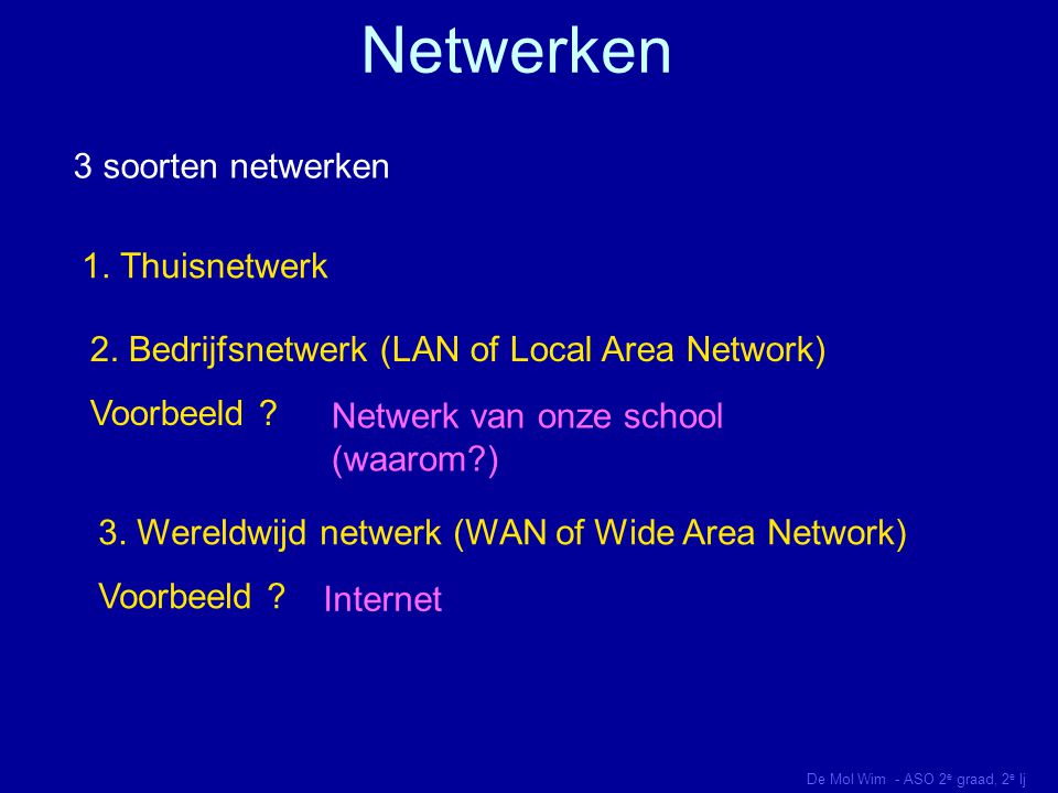 Netwerken 3 soorten netwerken 1. Thuisnetwerk