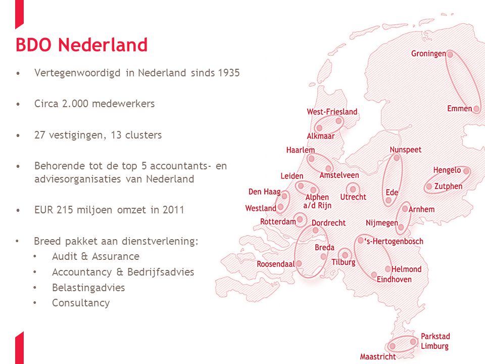 BDO Nederland Vertegenwoordigd in Nederland sinds 1935