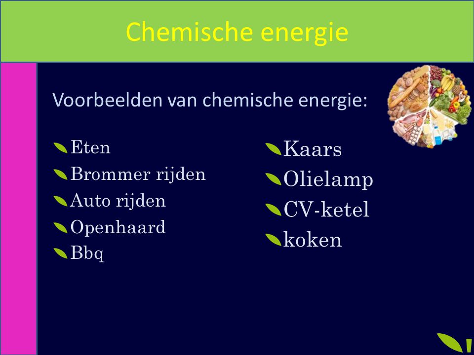 Chemische energie Voorbeelden van chemische energie: Kaars Olielamp