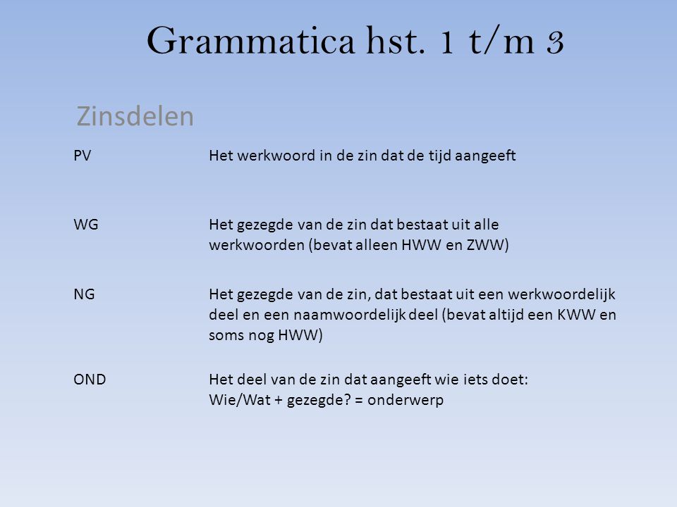 Grammatica hst. 1 t/m 3 Zinsdelen