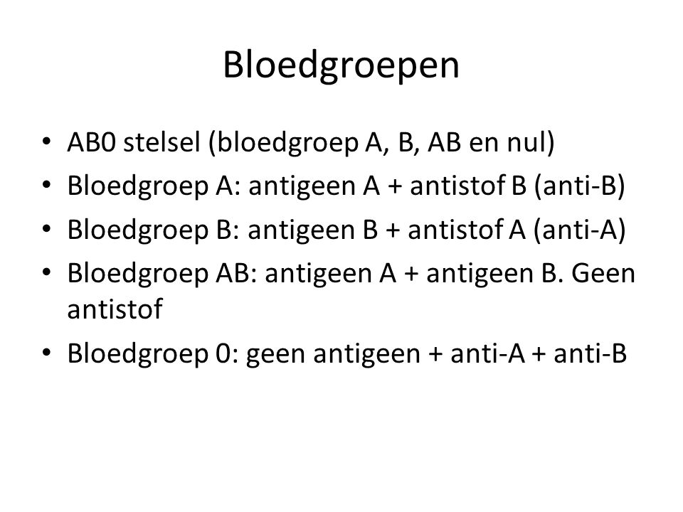 Bloedgroepen AB0 stelsel (bloedgroep A, B, AB en nul)