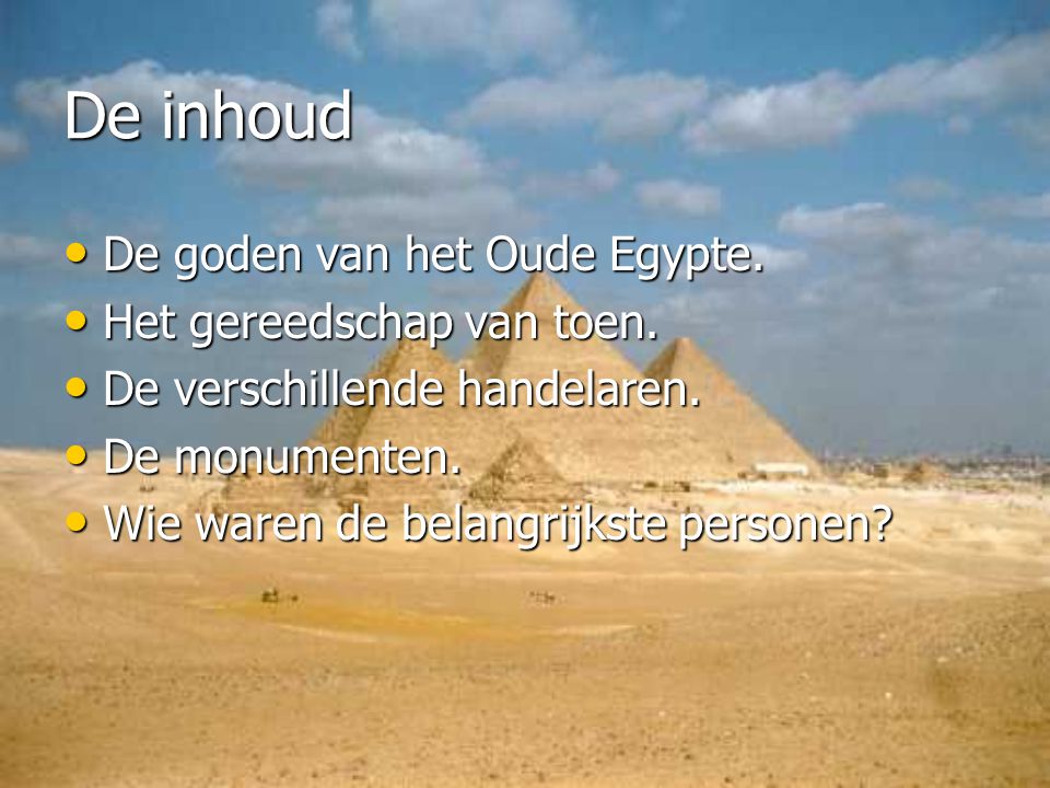 De inhoud De goden van het Oude Egypte. Het gereedschap van toen.