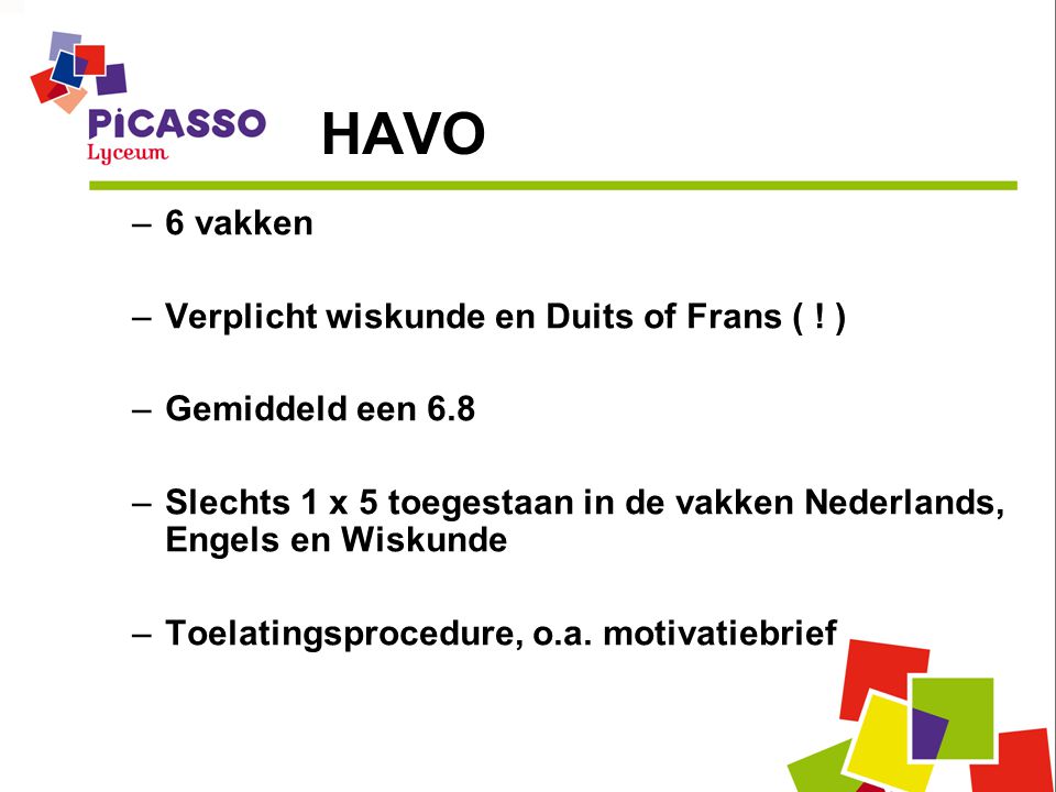 HAVO 6 vakken Verplicht wiskunde en Duits of Frans ( ! )