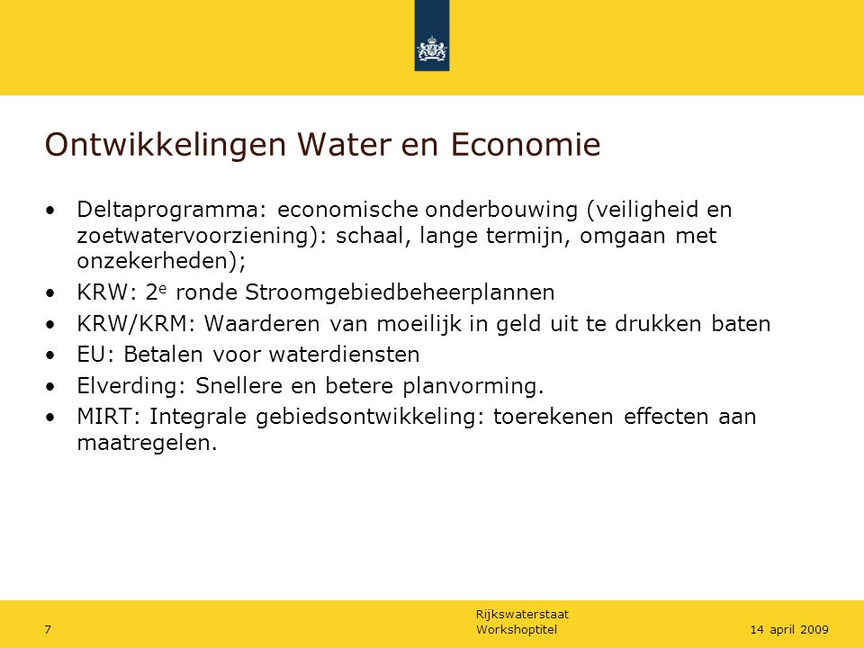 Ontwikkelingen Water en Economie