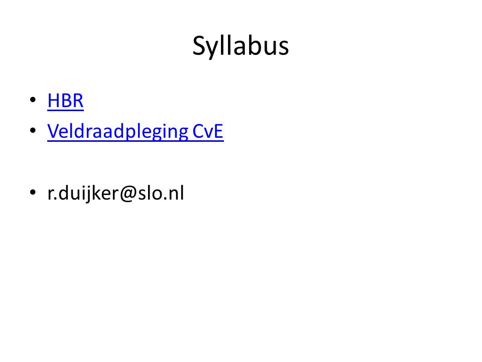 Syllabus HBR Veldraadpleging CvE