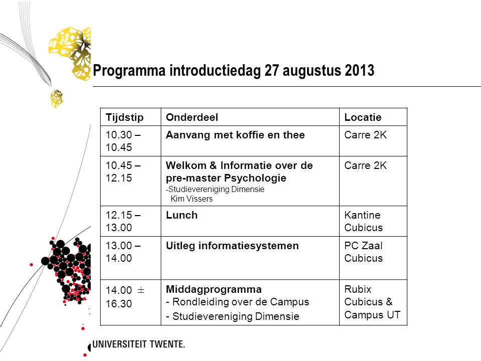 Programma introductiedag 27 augustus 2013
