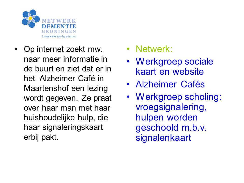 Werkgroep sociale kaart en website Alzheimer Cafés