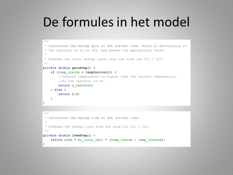 De formules in het model