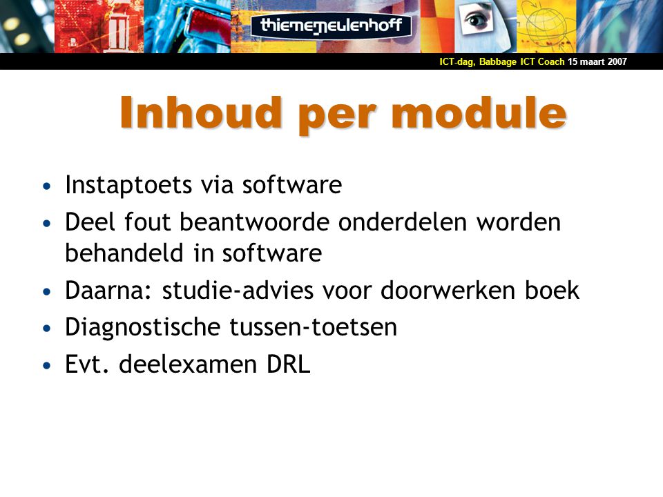 Inhoud per module Instaptoets via software