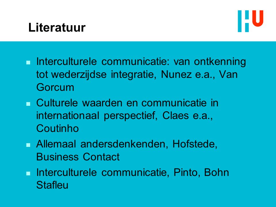 Literatuur Interculturele communicatie: van ontkenning tot wederzijdse integratie, Nunez e.a., Van Gorcum.