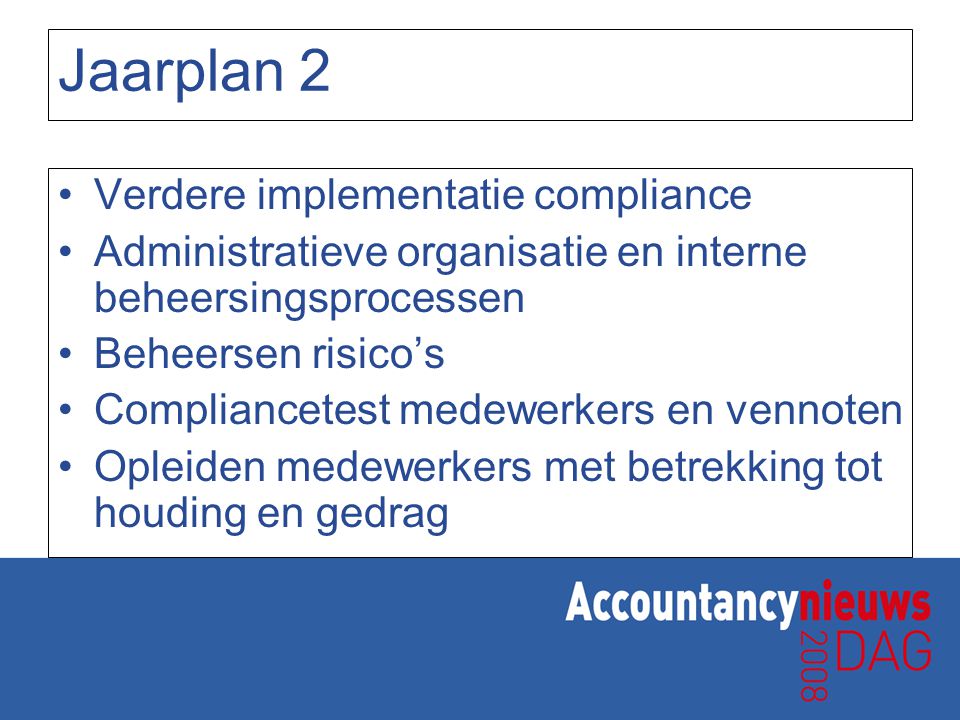 Jaarplan 2 Verdere implementatie compliance