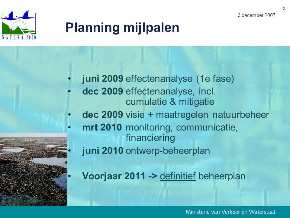 Planning mijlpalen juni 2009 effectenanalyse (1e fase)