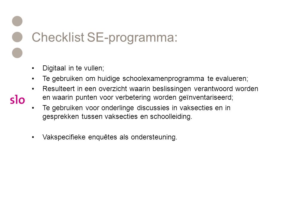 Checklist SE-programma: