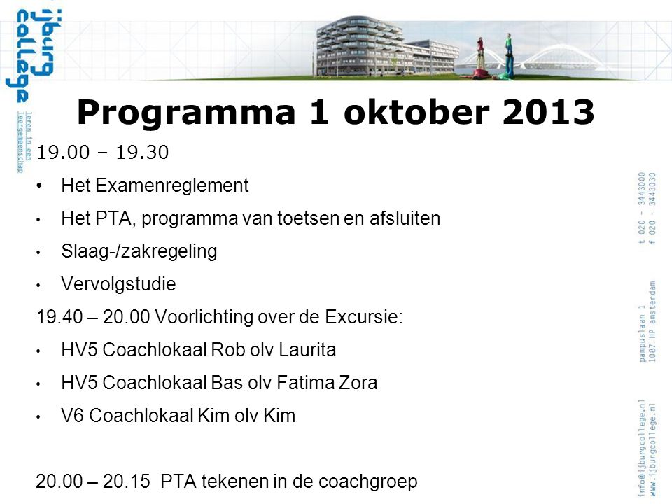 Programma 1 oktober – Het Examenreglement