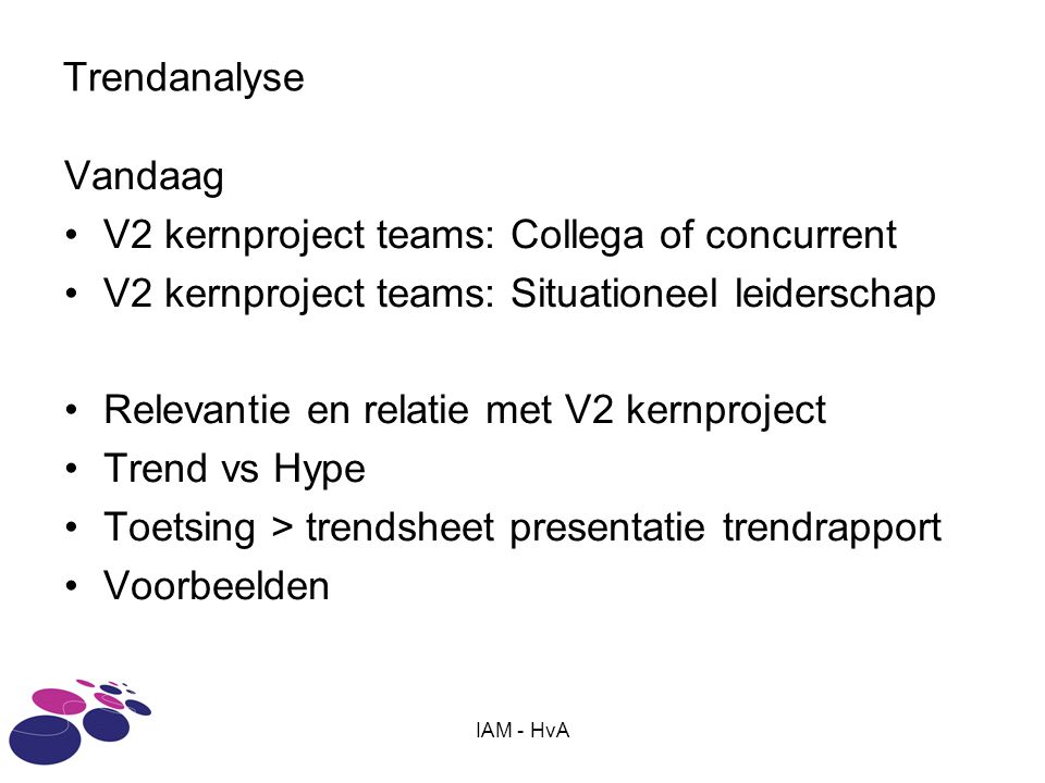 V2 kernproject teams: Collega of concurrent