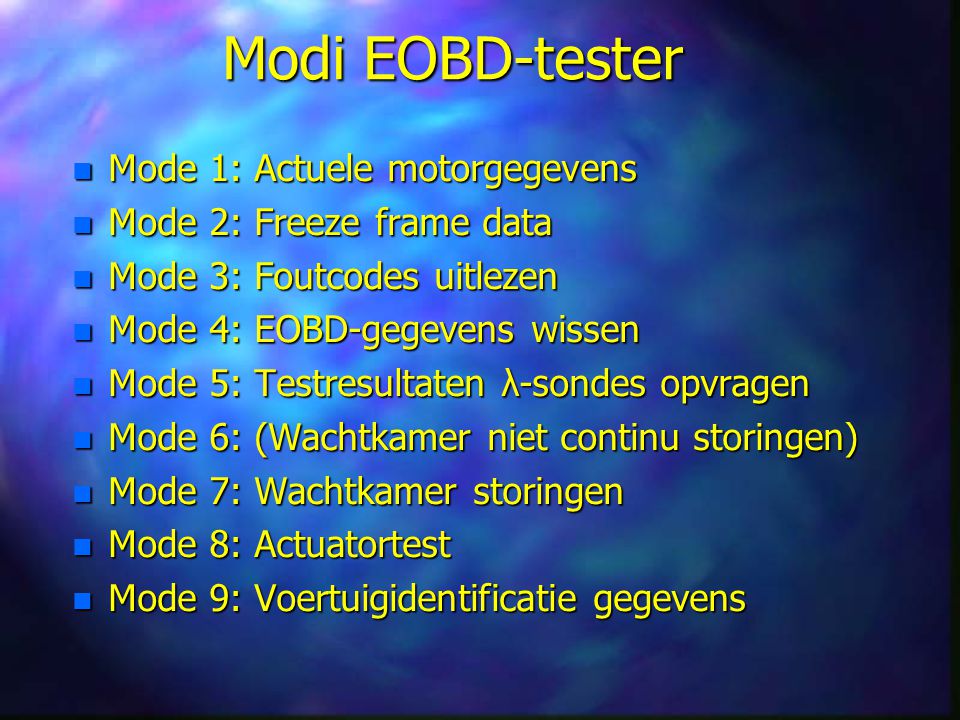 Modi EOBD-tester Mode 1: Actuele motorgegevens