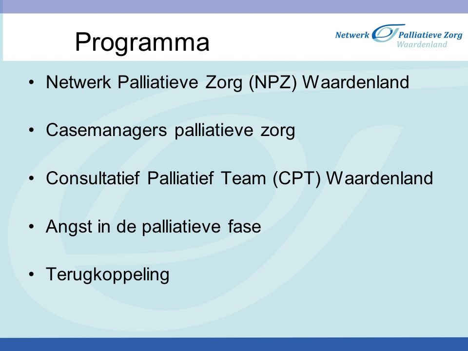 Programma Netwerk Palliatieve Zorg (NPZ) Waardenland