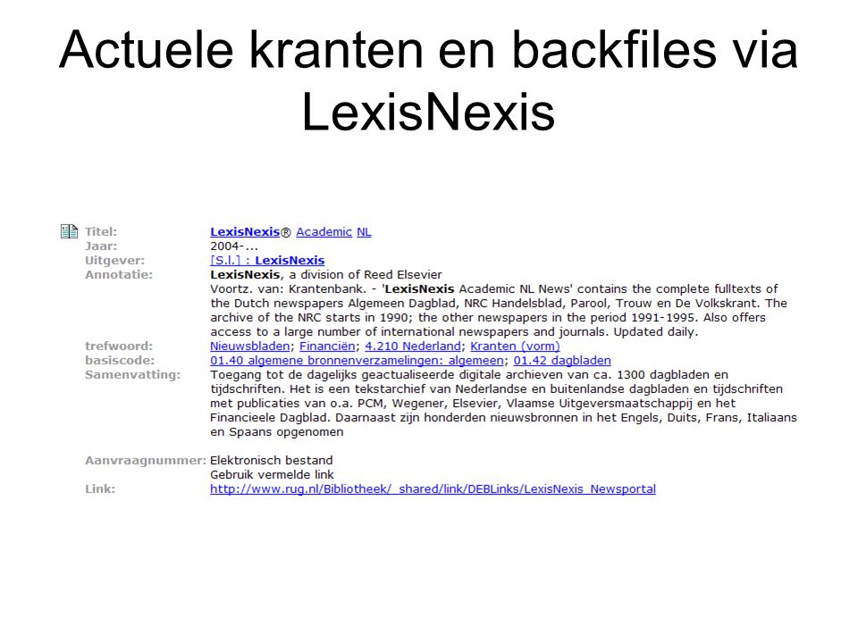 Actuele kranten en backfiles via LexisNexis
