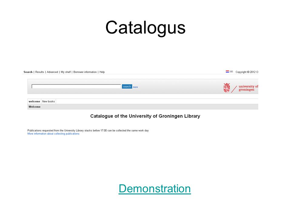 Catalogus Beginscherm catalogus Demonstration