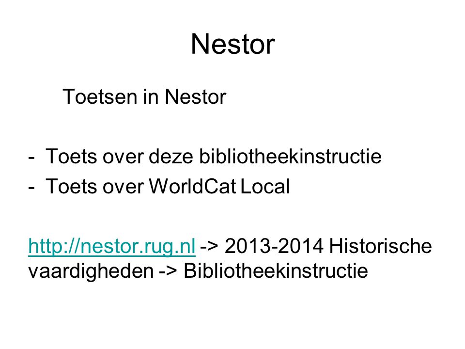 Nestor Toetsen in Nestor Toets over deze bibliotheekinstructie