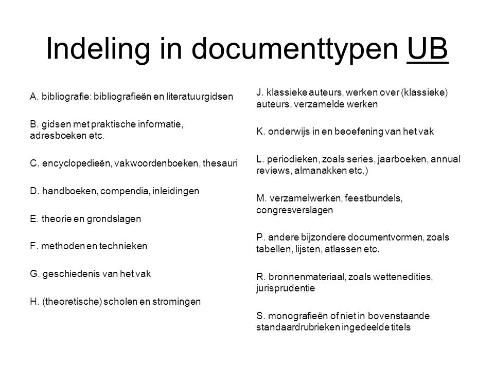 Indeling in documenttypen UB