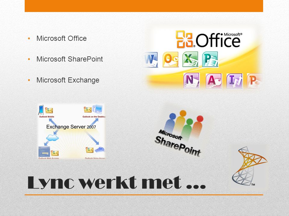 Lync werkt met … Microsoft Office Microsoft SharePoint