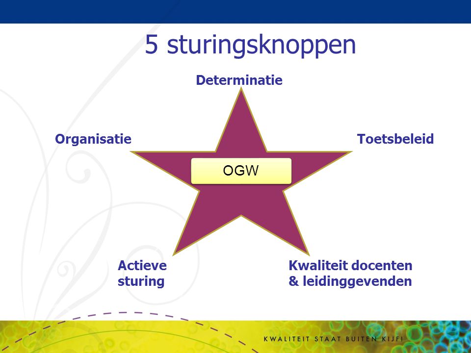 5 sturingsknoppen OGW Determinatie Organisatie Toetsbeleid