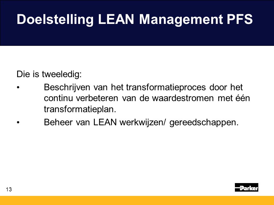 Doelstelling LEAN Management PFS