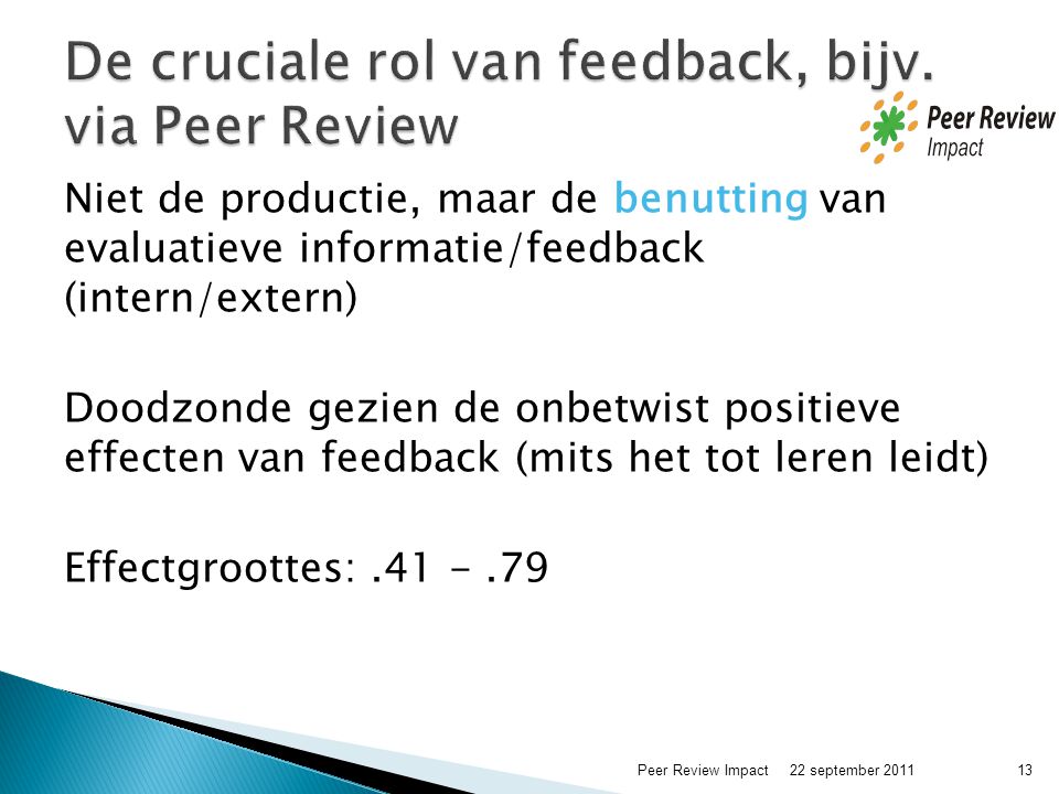 De cruciale rol van feedback, bijv. via Peer Review