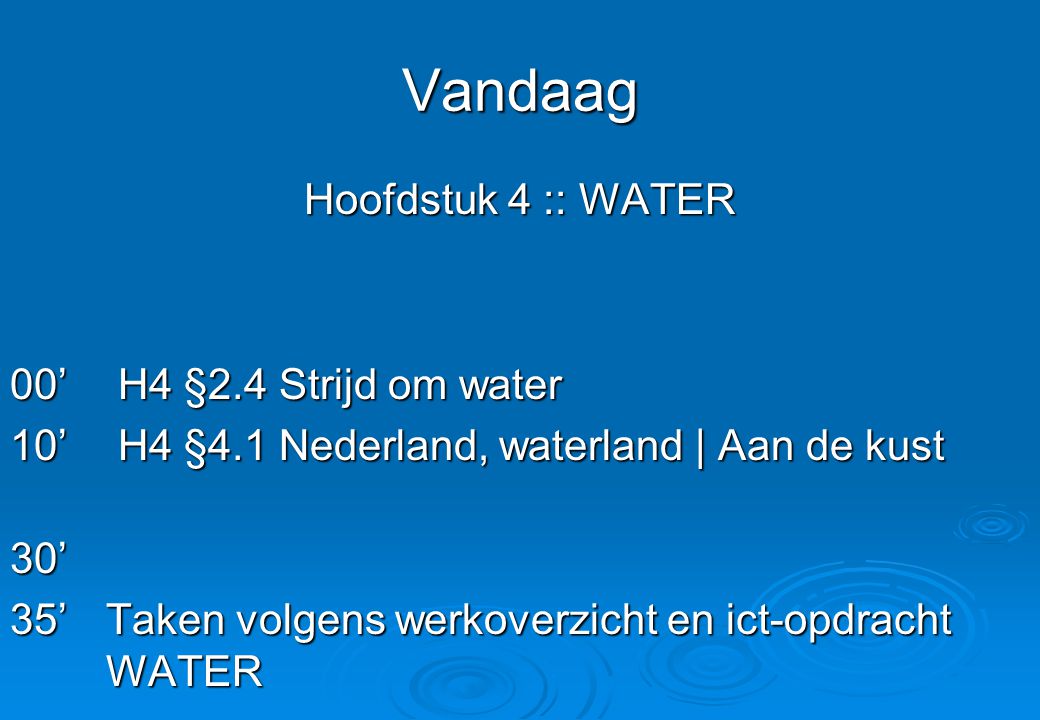 Vandaag Hoofdstuk 4 :: WATER 00’ H4 §2.4 Strijd om water