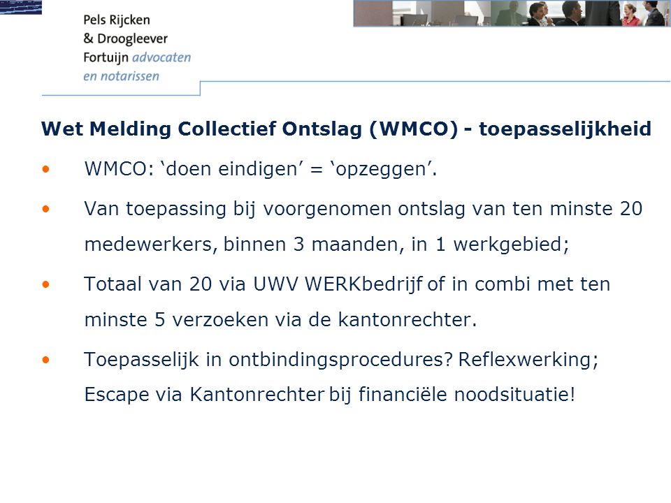 Wet Melding Collectief Ontslag (WMCO) - toepasselijkheid