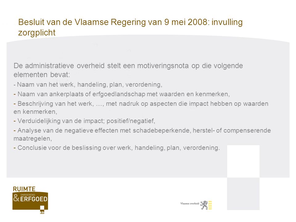 Besluit van de Vlaamse Regering van 9 mei 2008: invulling zorgplicht