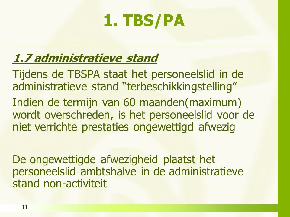 1. TBS/PA 1.7 administratieve stand