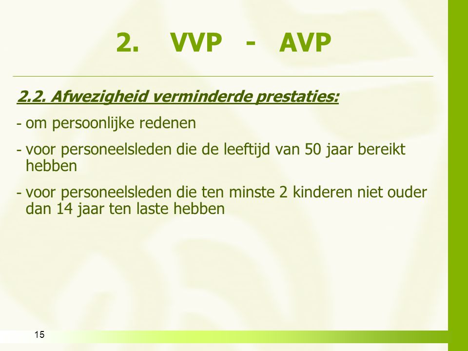2. VVP - AVP 2.2. Afwezigheid verminderde prestaties: