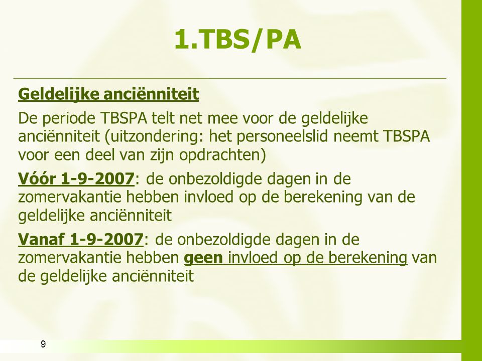 1.TBS/PA Geldelijke anciënniteit
