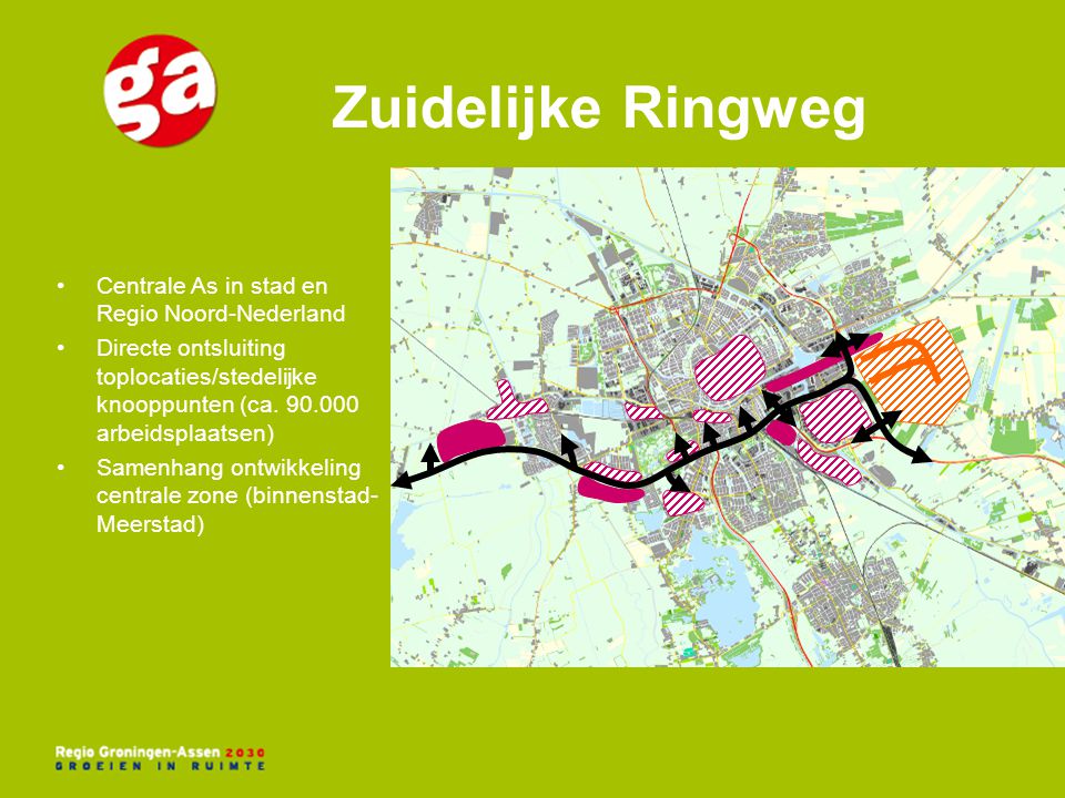 Zuidelijke Ringweg Centrale As in stad en Regio Noord-Nederland