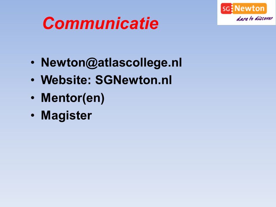 Communicatie Website: SGNewton.nl Mentor(en)