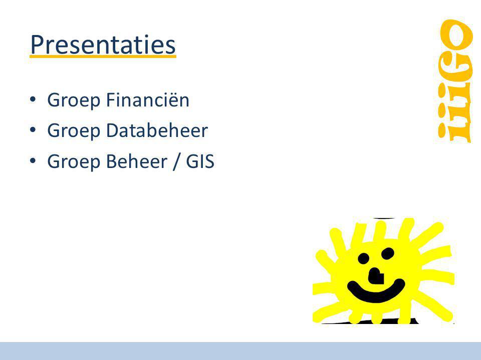 Presentaties Groep Financiën Groep Databeheer Groep Beheer / GIS