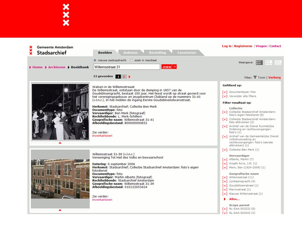 Op dit moment een raadpleegsysteem voor de fotocollectie van het Stadsarchief Amsterdam met ongeveer foto’s, tekeningen etc