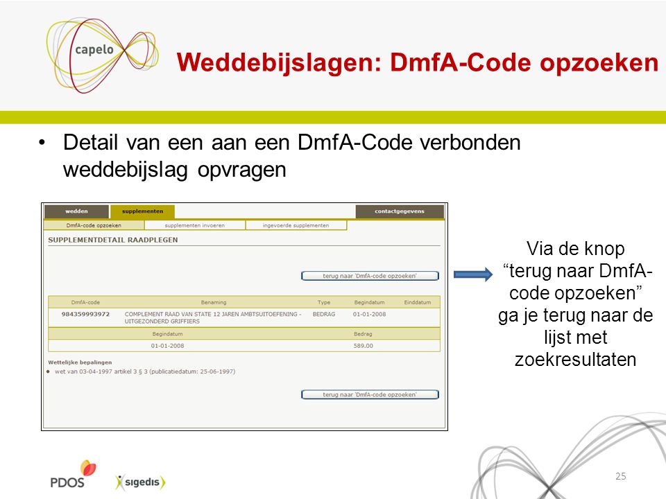 Weddebijslagen: DmfA-Code opzoeken