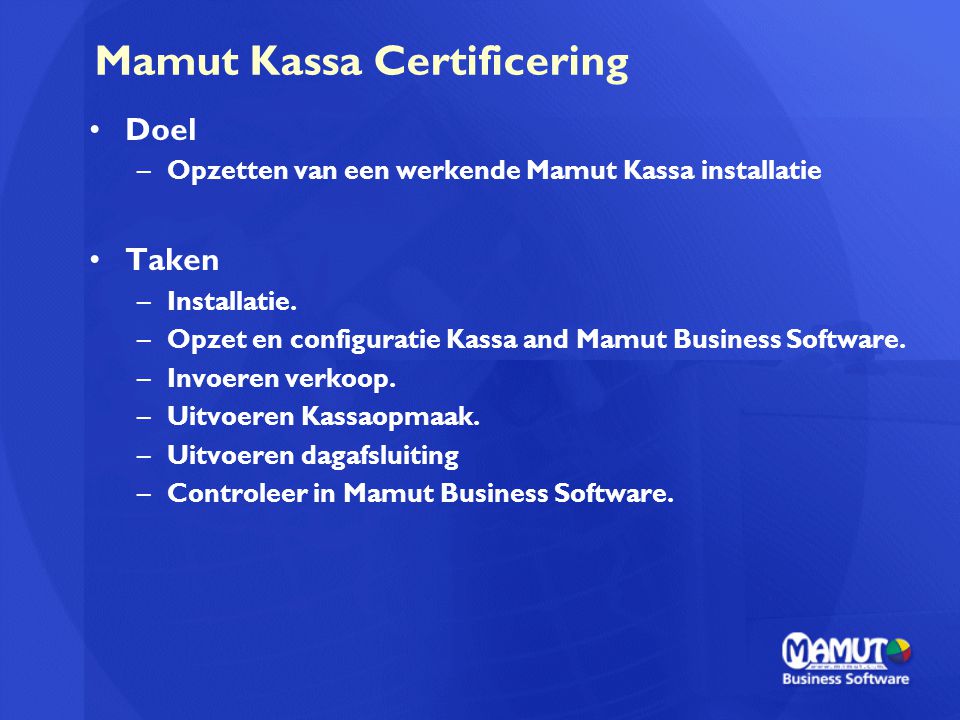 Mamut Kassa Certificering