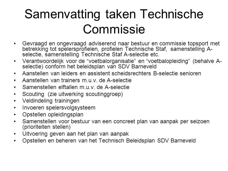 Samenvatting taken Technische Commissie