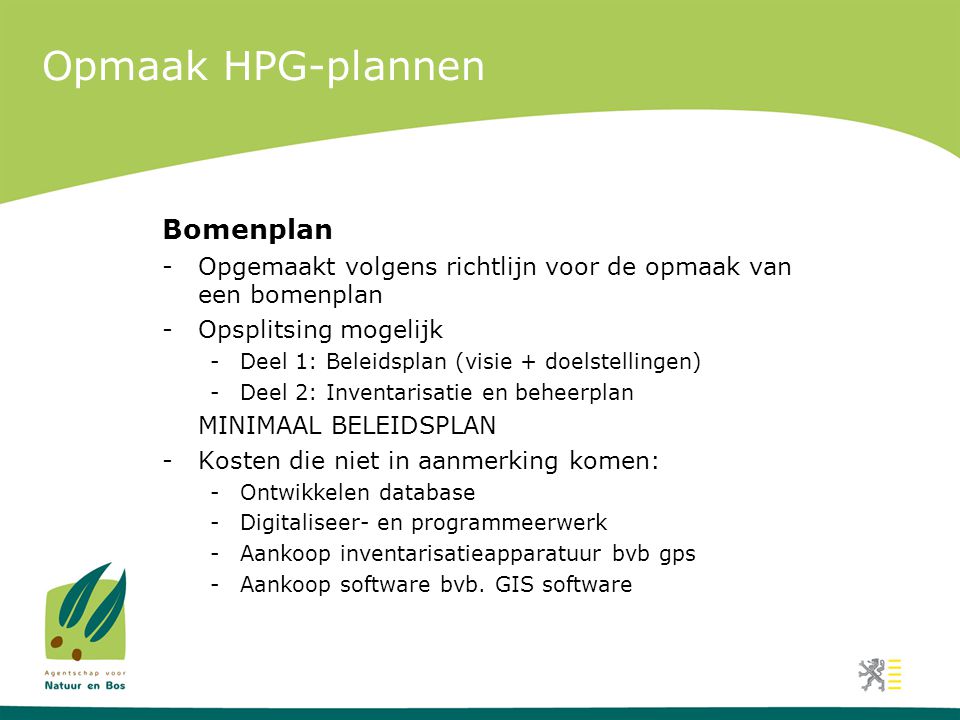 Opmaak HPG-plannen Bomenplan