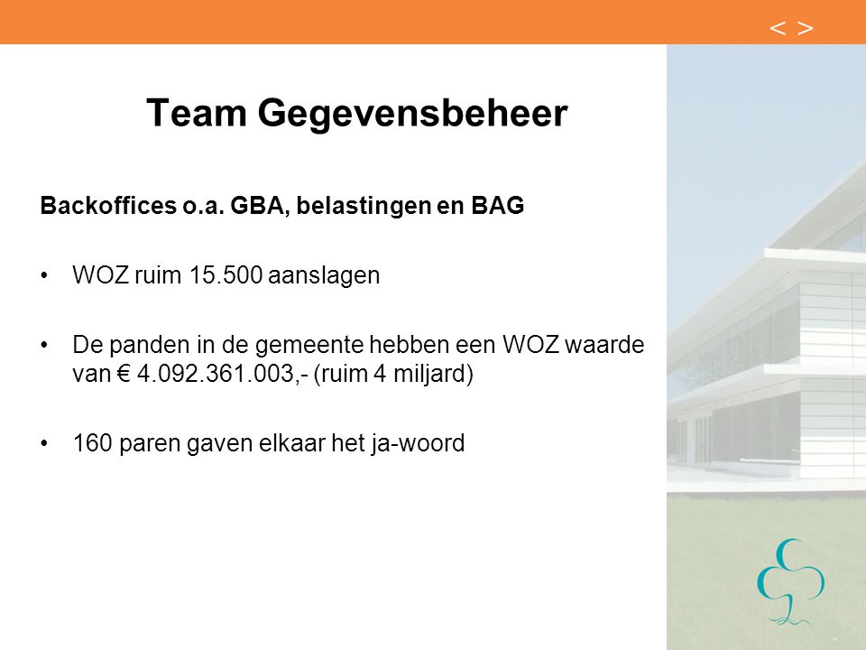 Team Gegevensbeheer Backoffices o.a. GBA, belastingen en BAG