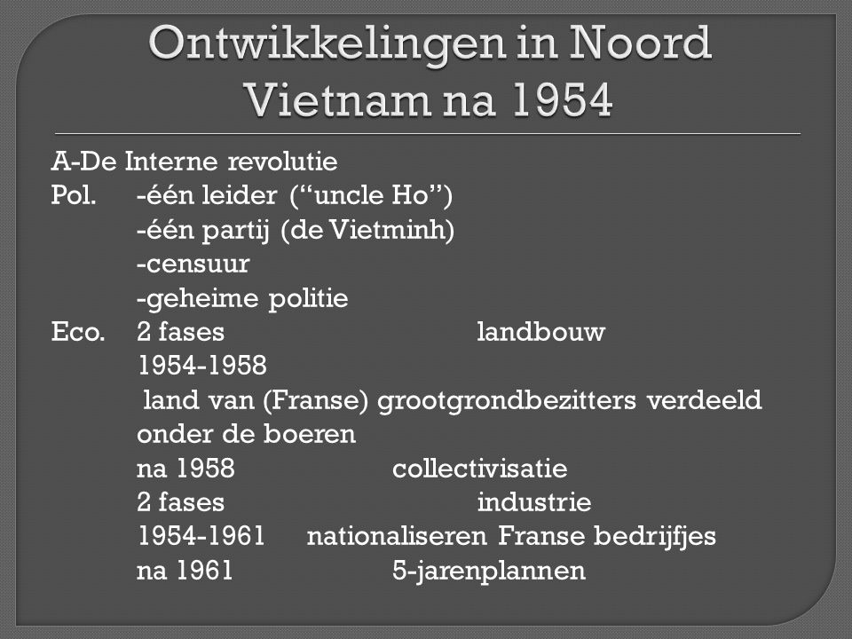 Ontwikkelingen in Noord Vietnam na 1954