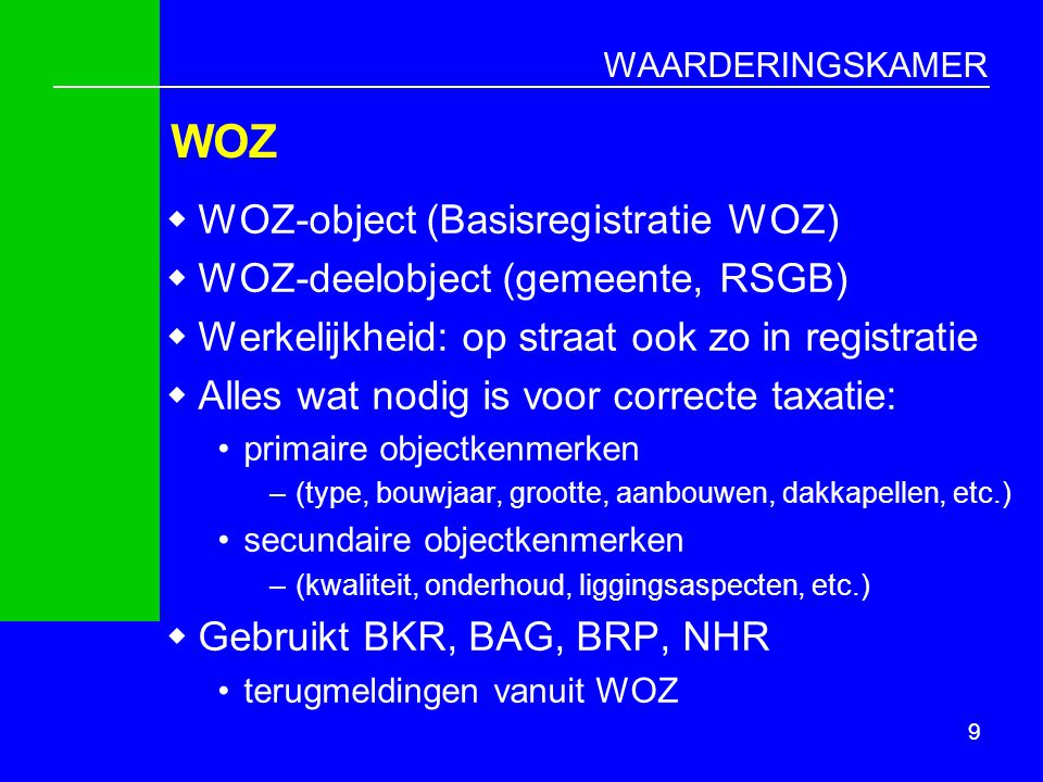 WOZ WOZ-object (Basisregistratie WOZ) WOZ-deelobject (gemeente, RSGB)