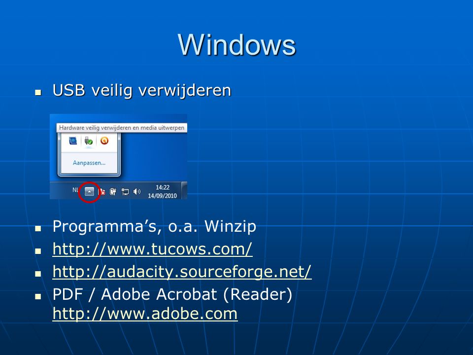 Windows USB veilig verwijderen Programma’s, o.a. Winzip