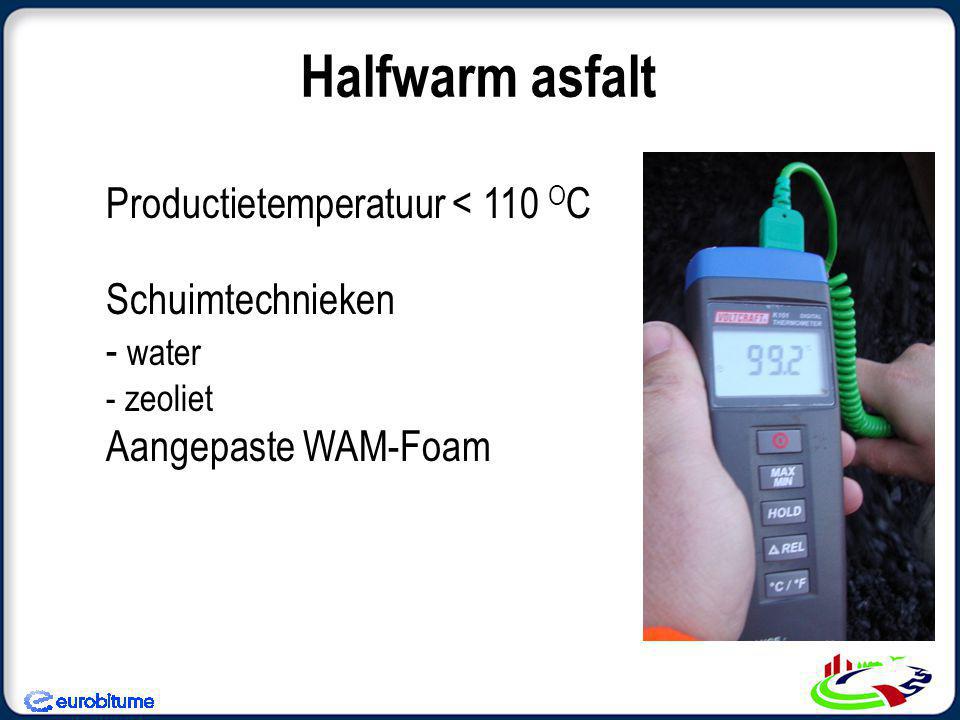 Halfwarm asfalt Productietemperatuur < 110 OC Schuimtechnieken