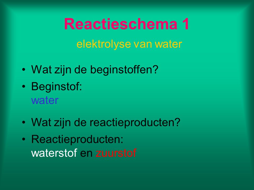 Reactieschema 1 elektrolyse van water