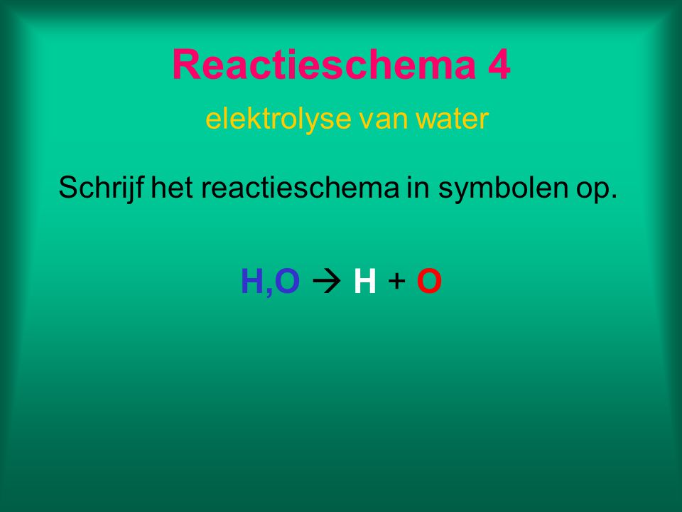 Reactieschema 4 elektrolyse van water